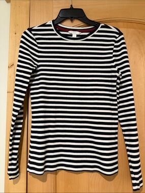 1901 Black and White Striped Ribbed Long-Sleeve Tee